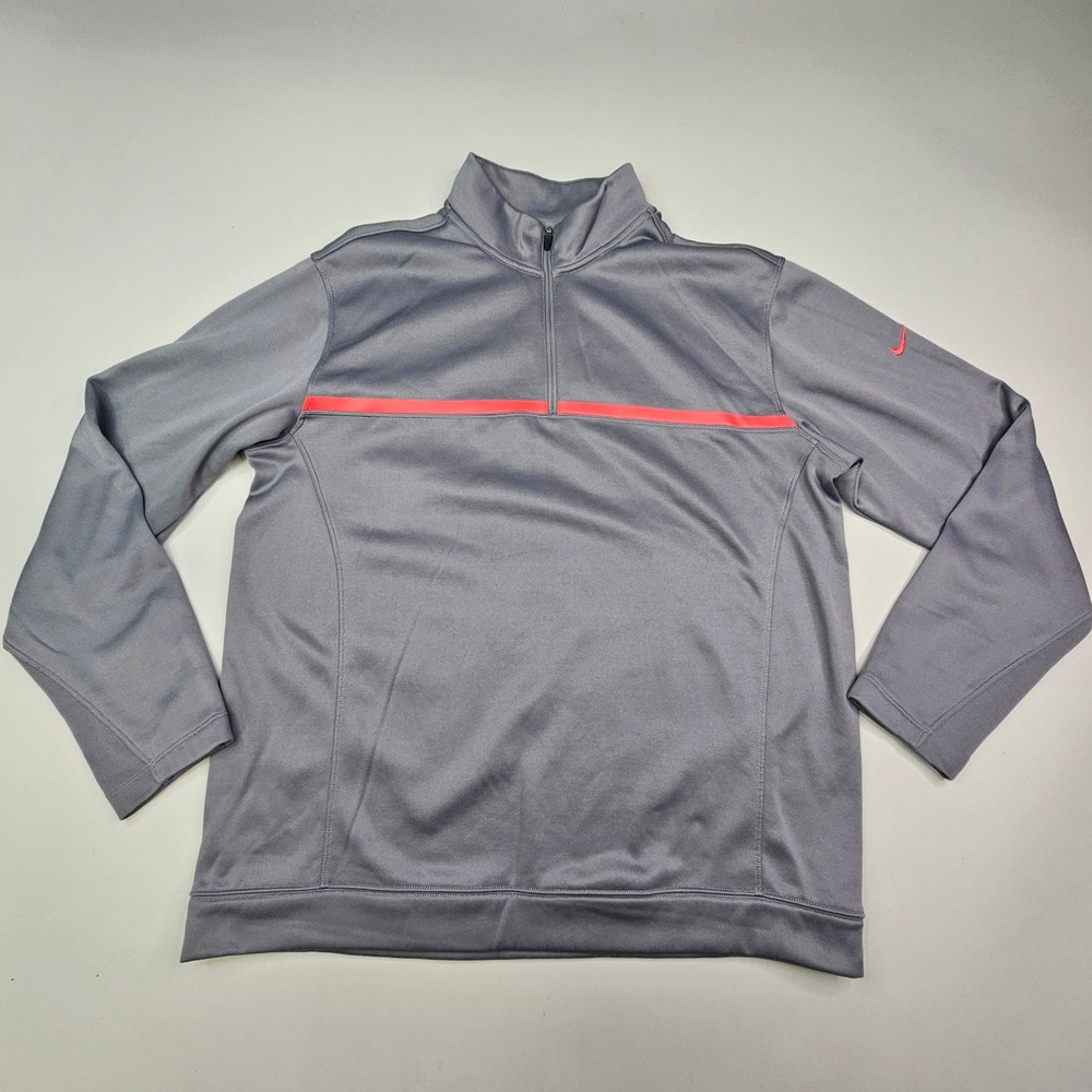 Nike Golf Pullover Men Large Gray Therma-FIT Quarter Zip Orange Stripe